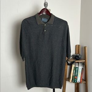 Florence Tricot Cotton Blend Classic Black Polo Shirt with Knit Texture Italy M